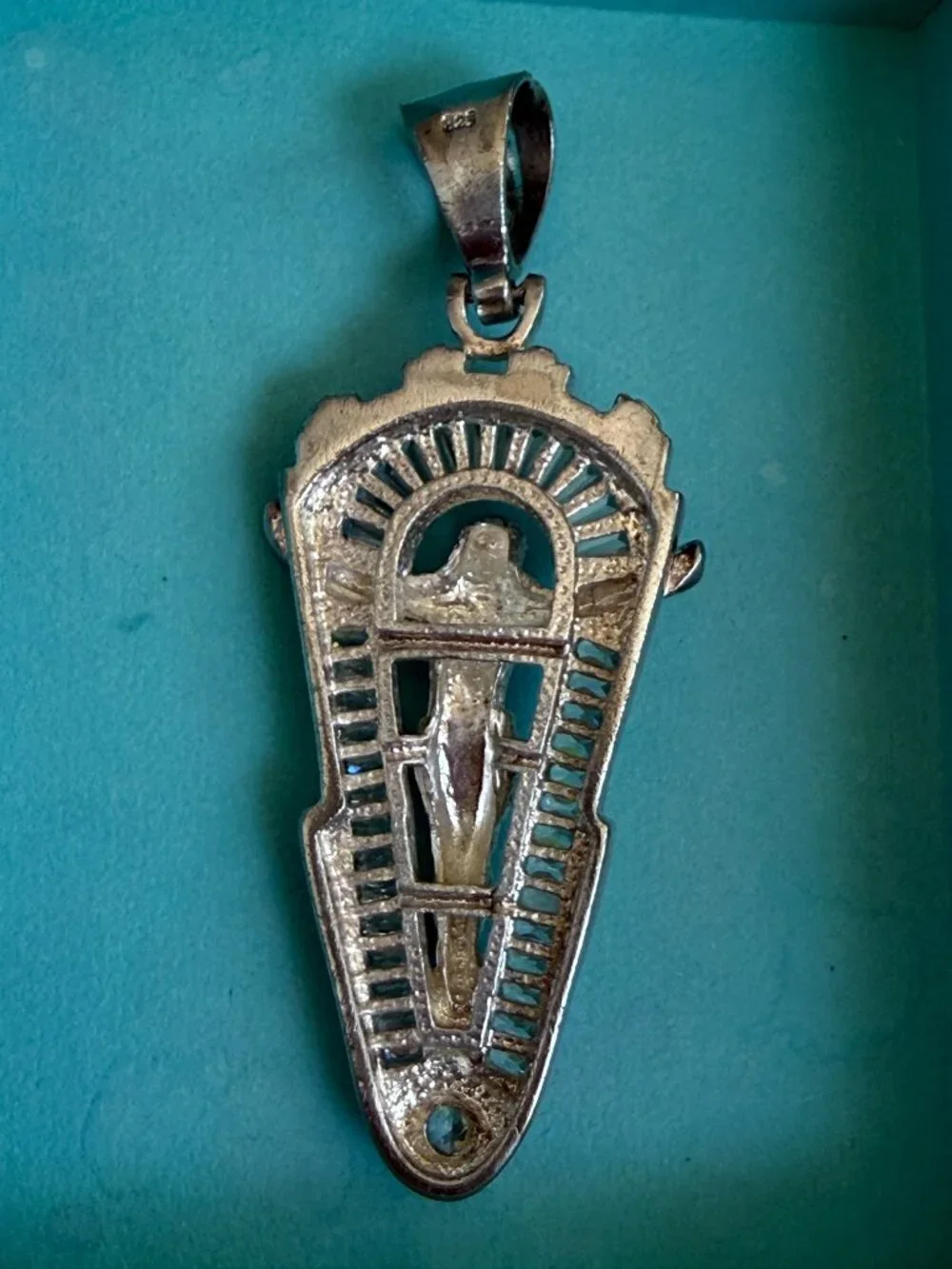Vintage Large 925 Sterling Silver Jesus Crucifix Cross Pendant CZ Baguette